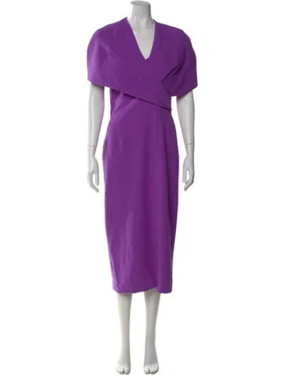 Pre-owned Safiyaa V-neck Midi Length Dress W/ Tags In Purple