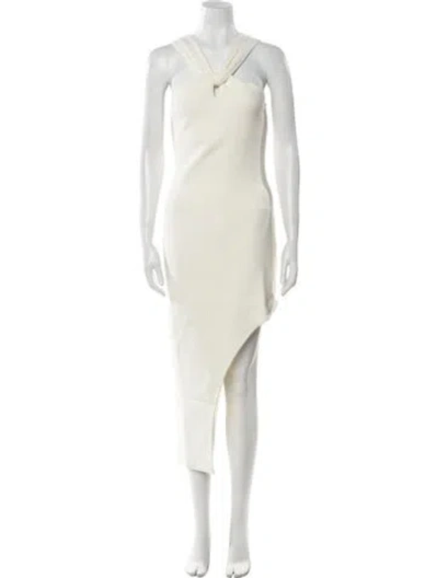 Pre-owned Safiyaa V-neck Midi Length Dress W/ Tags In White
