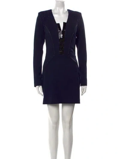 Pre-owned Safiyaa V-neck Mini Dress In Blue