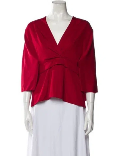 Pre-owned Safiyaa V-neck Three-quarter Sleeve Blouse In Red