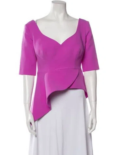 Pre-owned Safiyaa V-neck Three-quarter Sleeve Crop Top W/ Tags In Pink