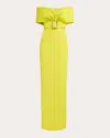Safiyaa Off-the-shoulder Belted Gown In Green