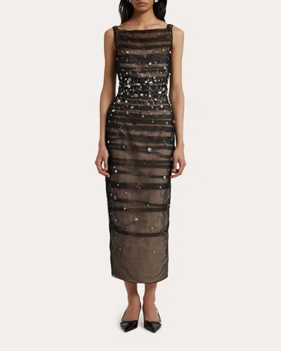 Safiyaa Women's Ceren Embellished Gathered Mesh Midi Dress In Black