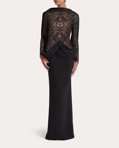 Safiyaa Women's Serryna Draped Satin Stretch-crepe And Lace Gown In Black