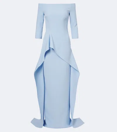 Safiyaa Zetta Draped Off-shoulder Crêpe Gown In Blue