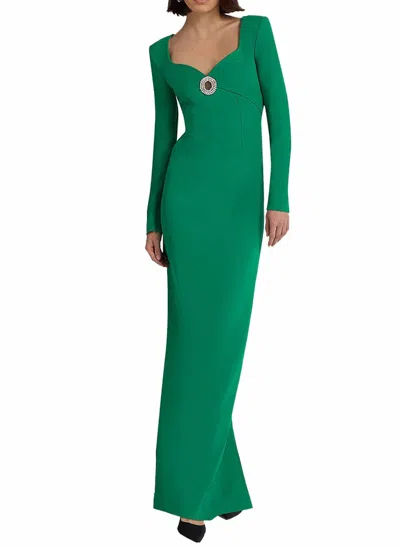 Safiyaa Zhad Embellished Gown In Marmont Heavy Crepe In Green
