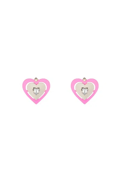 Safsafu Pink Neon Heart Clip-on Earrings In Silver/pink