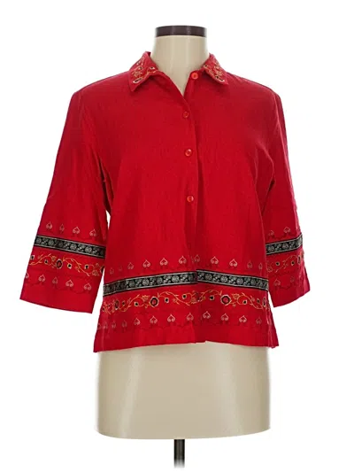 Pre-owned Sag Harbor 3/4 Sleeve Button Down Shirt In Red