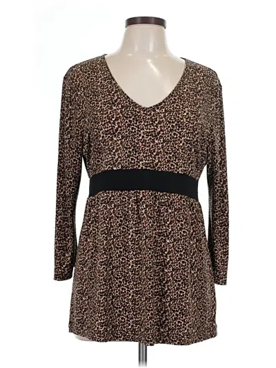 Pre-owned Sag Harbor 3/4 Sleeve Top Brown V-neck Tops