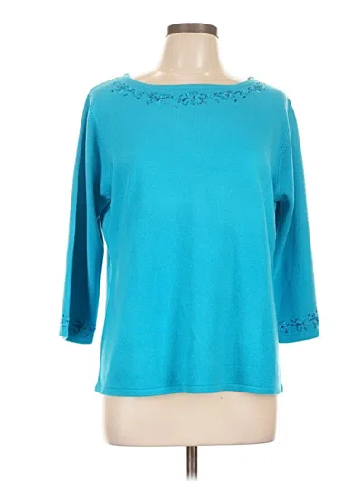 Pre-owned Sag Harbor 3/4 Sleeve Top Teal Boatneck Tops In Blue