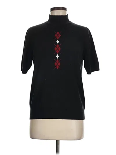 Pre-owned Sag Harbor Short Sleeve Top Black Argyle Pattern Mock Neckline Tops