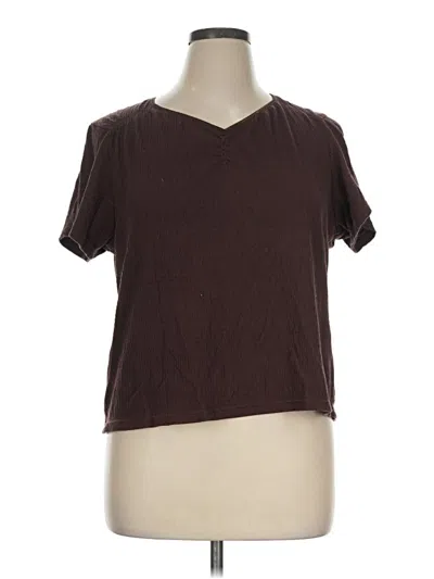 Pre-owned Sag Harbor Short Sleeve Top Brown V-neck Tops