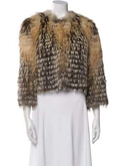 Pre-owned Saga Furs Fox Animal Print Fur Jacket In Brown