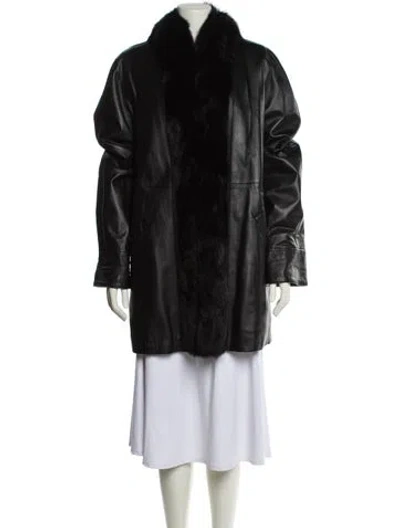 Pre-owned Saga Furs Leather Faux Fur Coat In Black