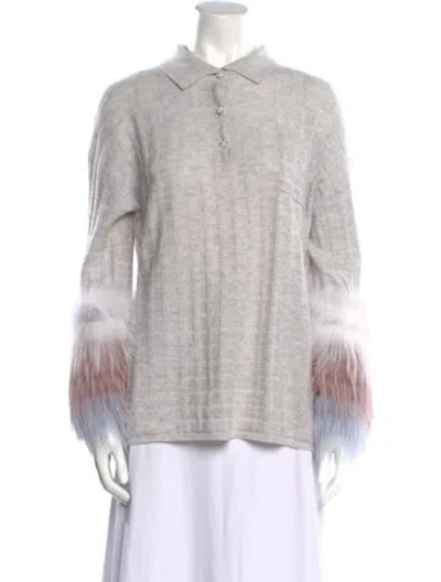 Pre-owned Saga Furs Merino Wool Colorblock Pattern Sweater In Gray