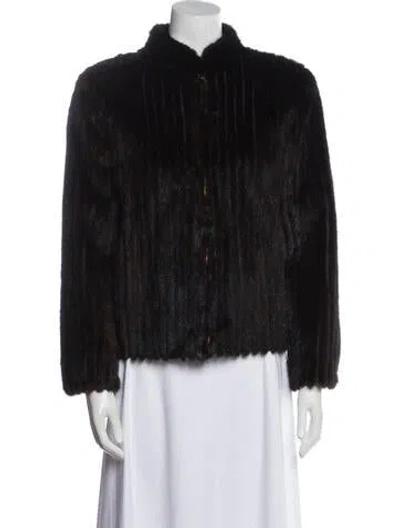Pre-owned Saga Mink Fur Printed Faux Fur Jacket In Black