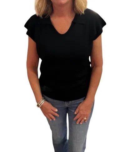 Sage & Clare Collared V-neck Sweater In Black