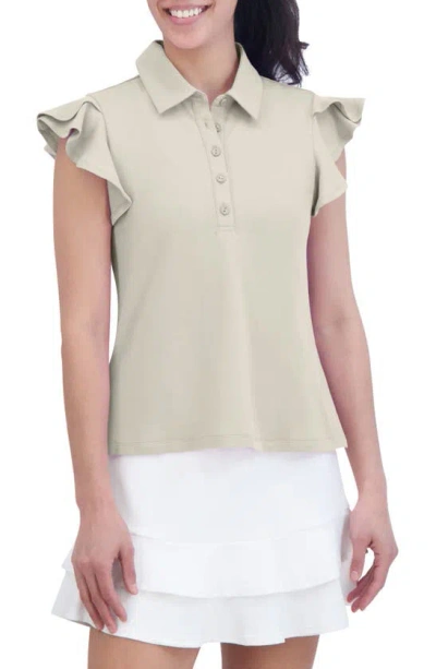 Sage Collective Flyer Ruffled Sleeve Polo In Beige