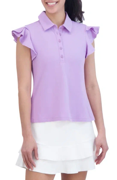 Sage Collective Flyer Ruffled Sleeve Polo In Purple