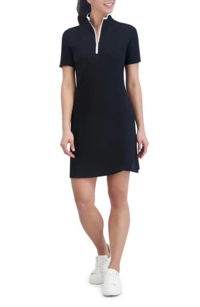 Sage Collective Limitless Half Zip Polo Dress In Black