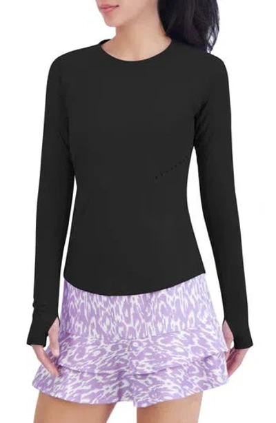 Sage Collective Sage Collective Streamlined Perforated Long Sleeve Performance Top In Black
