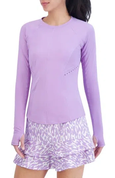 Sage Collective Sage Collective Streamlined Perforated Long Sleeve Performance Top In Sheer Lilac