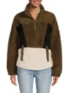 SAGE Collective WOMEN'S ARISE FAUX SHEARLING COLORBLOCK QUARTER ZIP PULLOVER