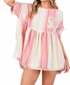 Sage+fig In My Mind Babydoll Short Sleeve Top In Multi In Pink