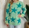 Sage+fig Mineral Washed Stars Long Sleeve Tee In Turquoise In Blue