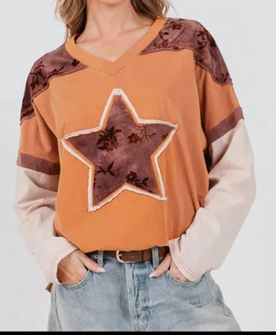 Sage+fig Star Patch Top In Brown