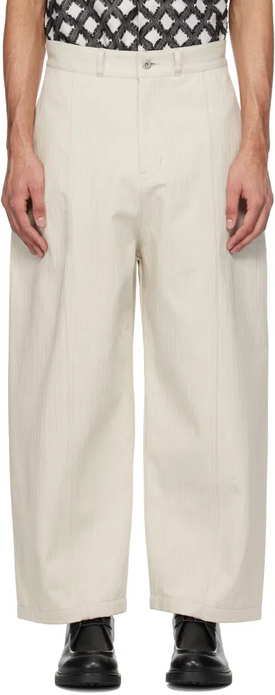 Sage Nation Beige Welt Jeans In Beige Herringbone