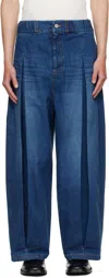 Sage Nation Blue Box Pleat Jeans In Blue