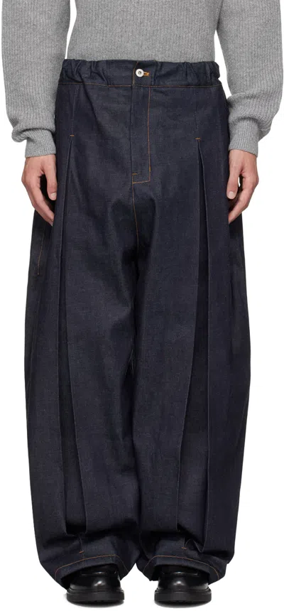 Sage Nation Blue Box Pleat Jeans In Raw Denim