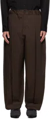 Sage Nation Brown Box Pleat Trousers In Brown