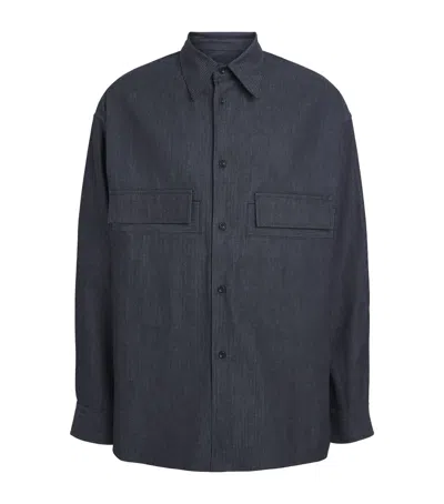 Sage Nation Cotton Pinstripe Vincent Overshirt In Blue