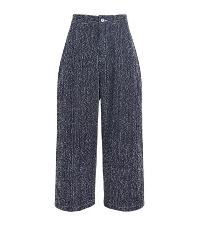 Sage Nation Denim Speckled Box-pleat Trousers In Blue