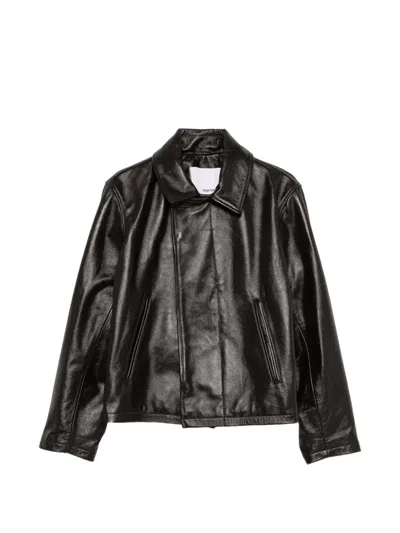 Sage Nation Fold Leather Jacket In Brown