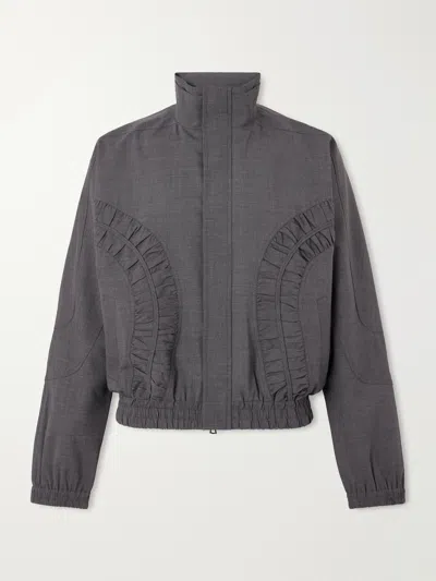 Sage Nation Fossil Ruched Panelled Twill Blouson Jacket In Gray