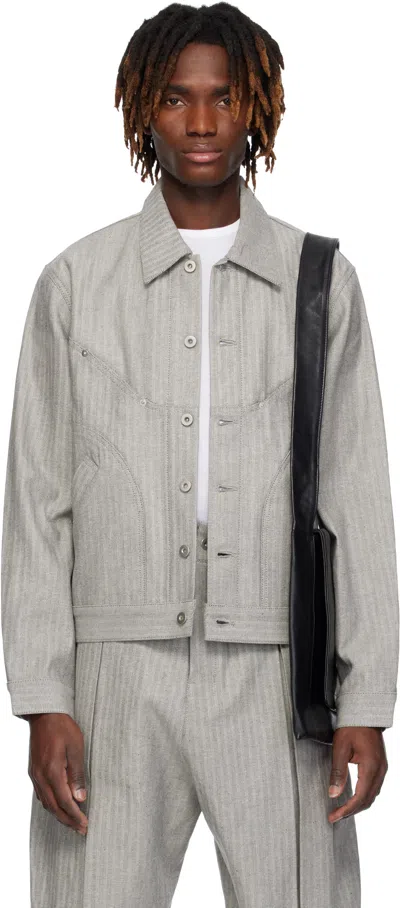 Sage Nation Gray & White Jiji Denim Jacket In Grey Herringbone