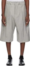 Sage Nation Gray Box Pleat Denim Shorts In Grey Herringbone
