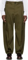 Sage Nation Khaki Box Pleat Trousers In Khaki Green Bd3876