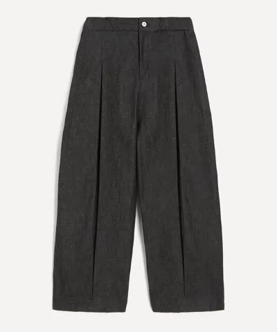 Sage Nation Mens Box Pleat Denim Trousers In Black