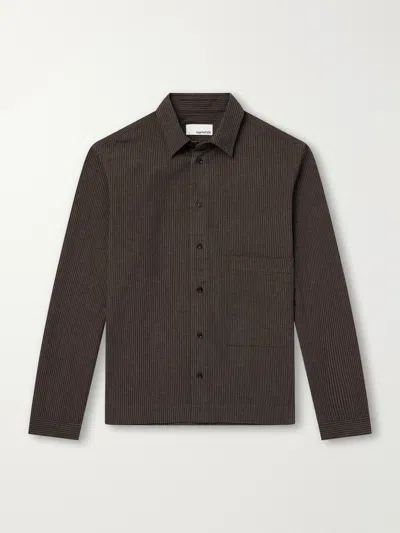 Sage Nation Natal Striped Cotton And Wool-blend Seersucker Shirt In Brown