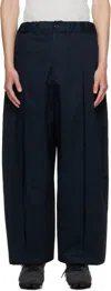Sage Nation Navy Box Pleat Trousers In Multi
