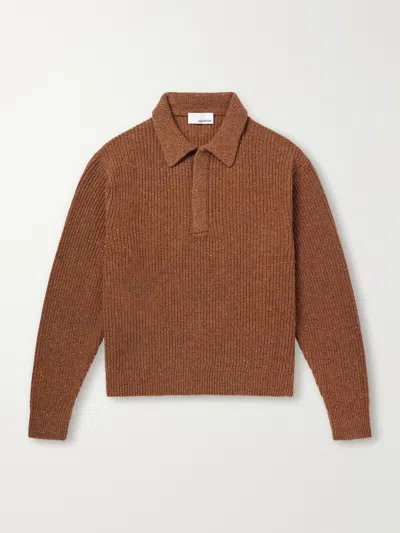 Sage Nation Ribbed-knit Wool Polo Sweater In Brown