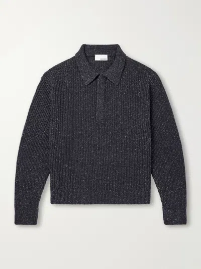 Sage Nation Ribbed-knit Wool Polo Sweater In Gray