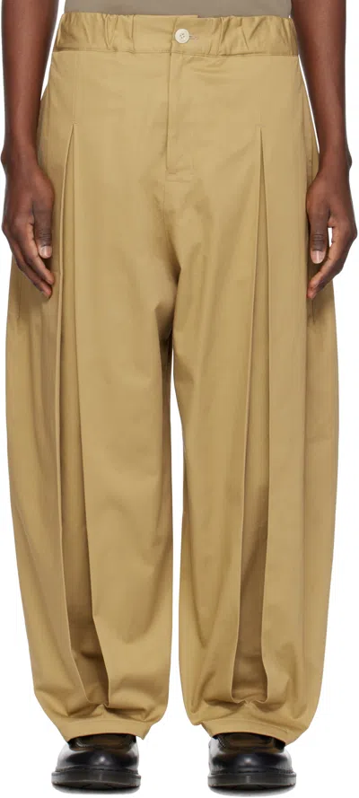 Sage Nation Tan Box Pleat Trousers In Sand