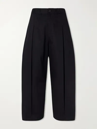 Sage Nation Wide-leg Pleated Cotton-drill Trousers In Black