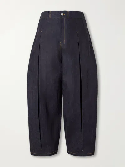 Sage Nation Wide-leg Pleated Jeans In Blue
