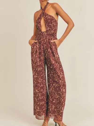 Sage The Label Aura Cut Out Halter Jumpsuit In Mahogany In Brown